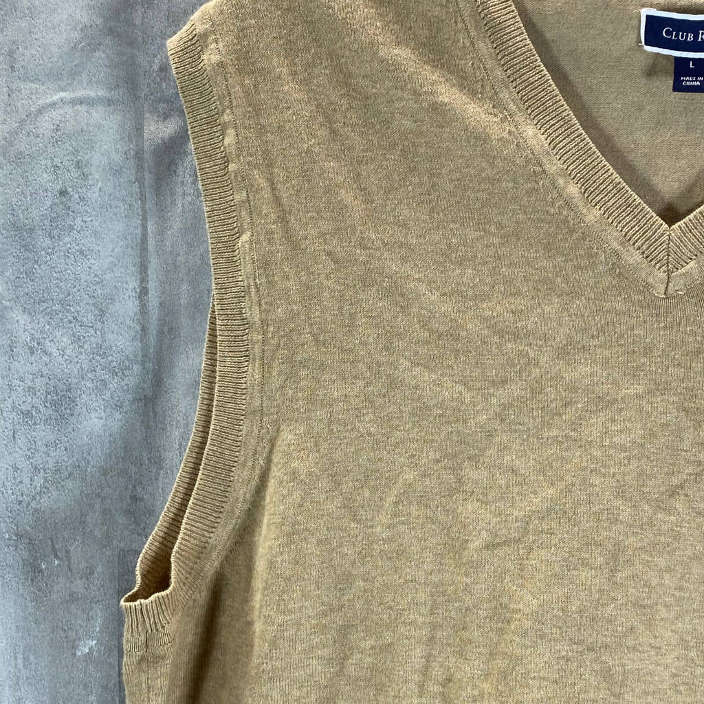 CLUB ROOM Men's Tan Solid V-Neck Pullover Sweater Vest SZ L