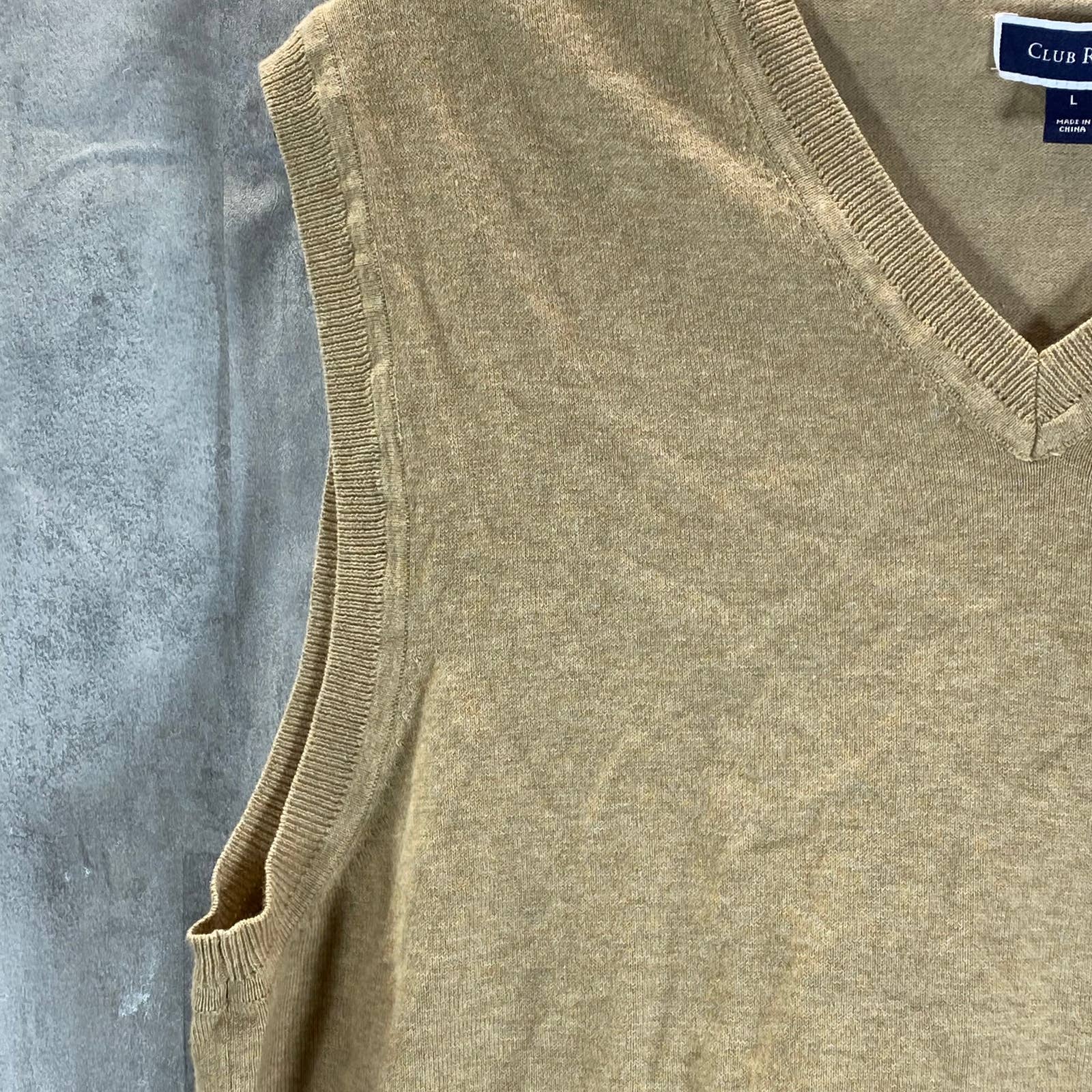 CLUB ROOM Men's Tan Solid V-Neck Pullover Sweater Vest SZ L