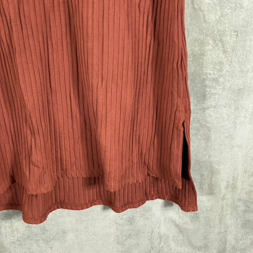 EILEEN FISHER Women's Terracotta Ribbed Crewneck Hi-Low Shift Mini Dress SZ S