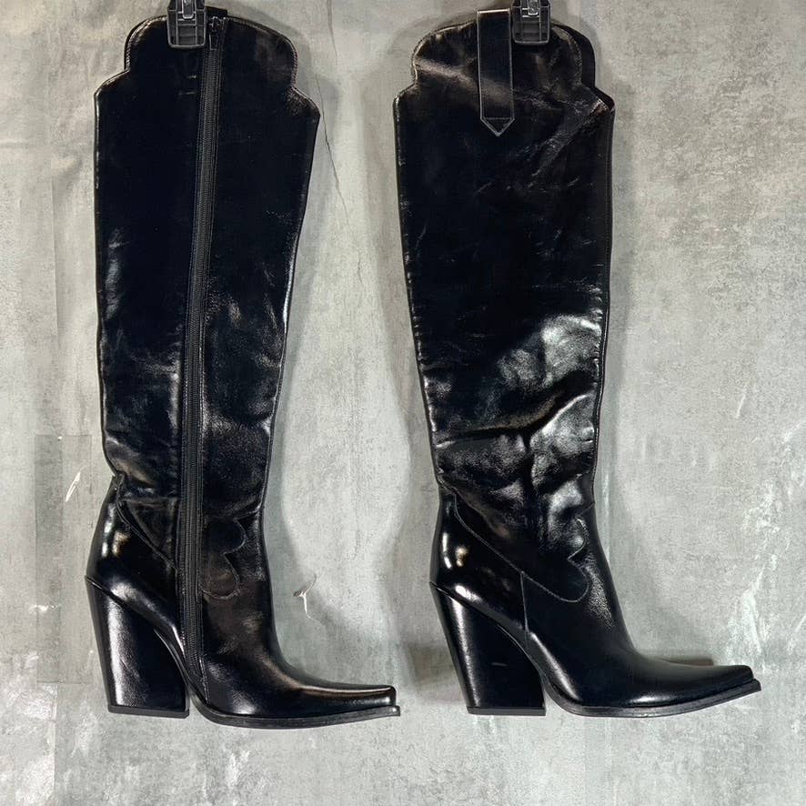 JEFFREY CAMPBELL Women's Black Leather Amiga Pointed-Toe Knee-High Boots SZ 6.5