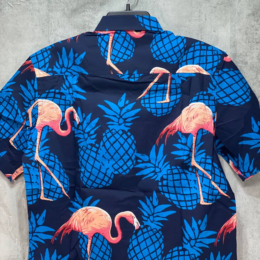 CLUB ROOM Navy Flamingo Print Short Sleeve Shirt SZ S