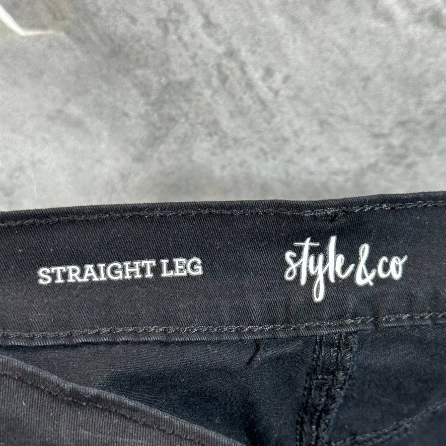 STYLE & CO Women's Petite Solid Black Natural Straight-Leg Denim Jeans SZ 8P