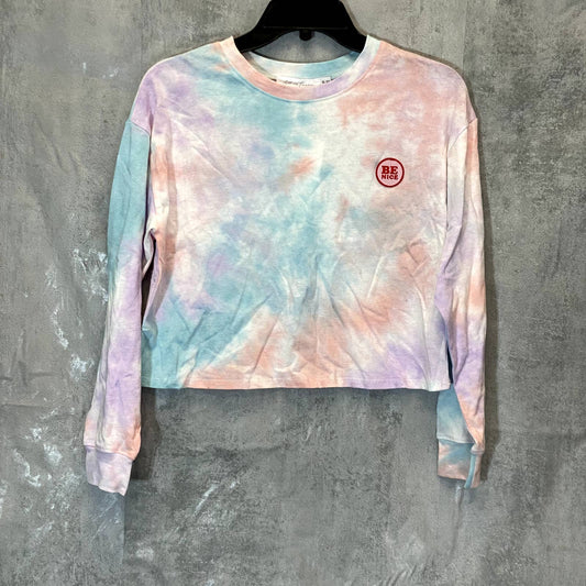 ALL IN FAVOR Women's Purple Peach Tie-Dye Be Nice Crewneck Crop Top SZ XS