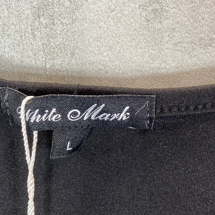 WHITE MARK Women's Black Scoop-Neck Sleeveless Tiered Midi Pocket Dress SZ L