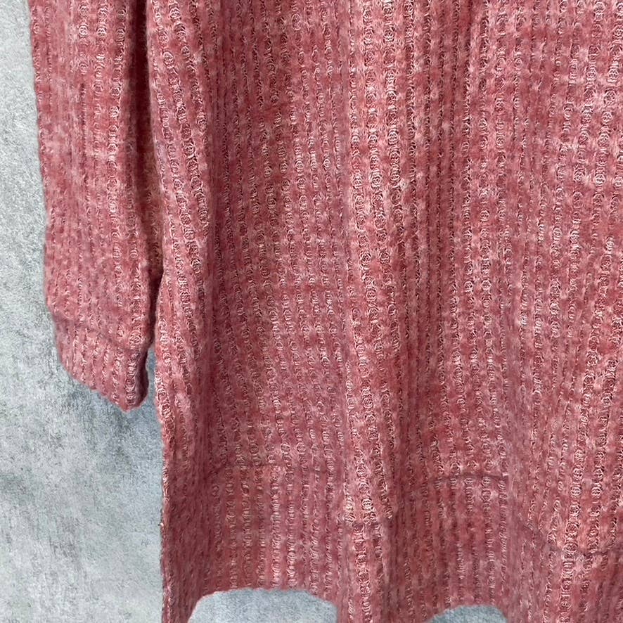 EVELEIGH Women's Mauve Chambray Cowl Neck Rib Knit Ultra Cozy Sweater SZ S