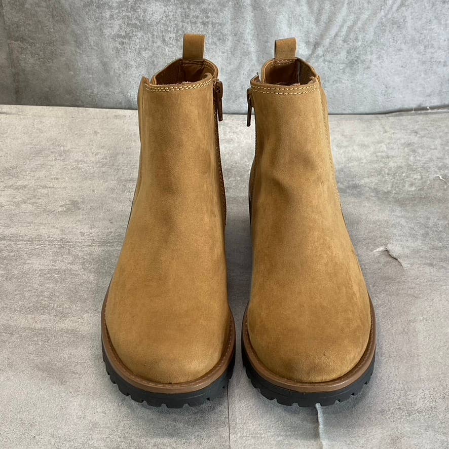 SUN+STONE Women's Tan Micro Kandy Round-Toe Lug-Sole Block-Heel Ankle Boots SZ 6
