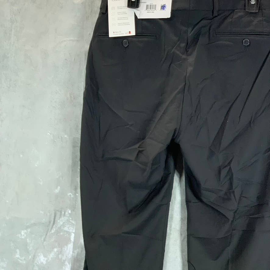 CALVIN KLEIN Men's Solid Black Slim-Fit Flat Front Dress Pants SZ 32X30