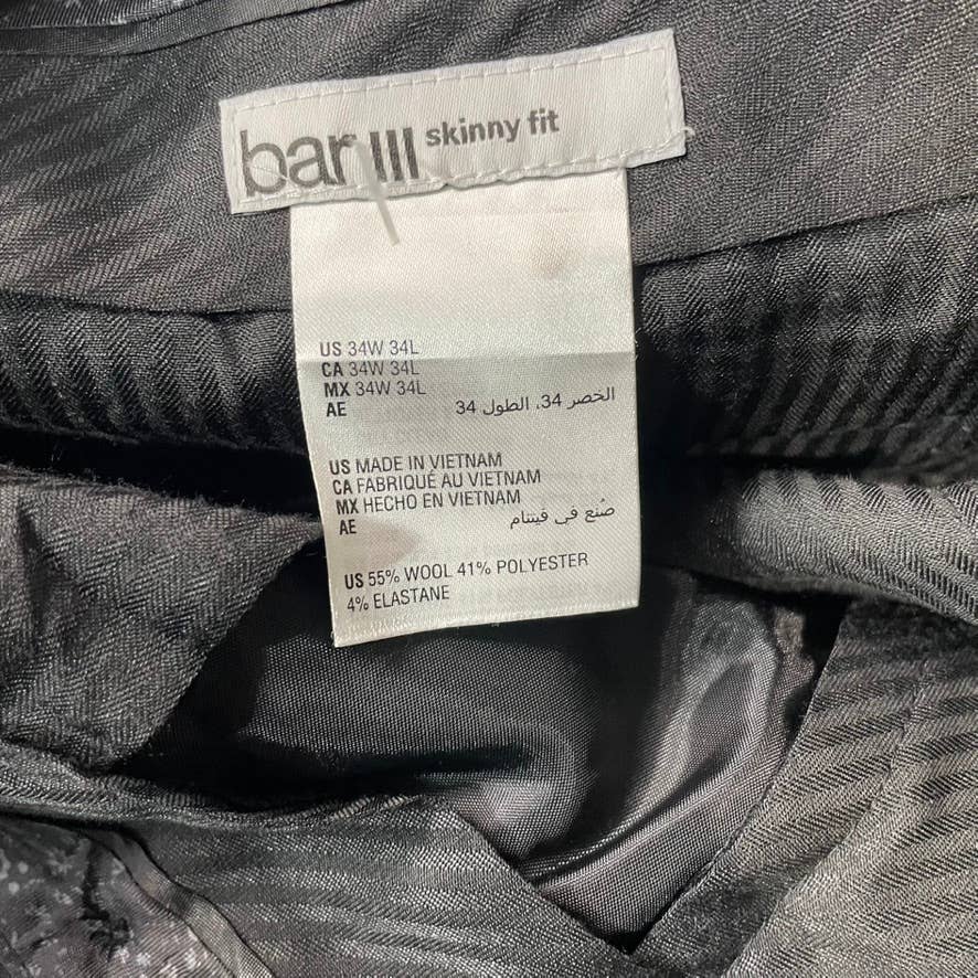 BAR III Men's Charcoal Solid Skinny-Fit Wrinkle-Resistant Wool Pants SZ 34X34
