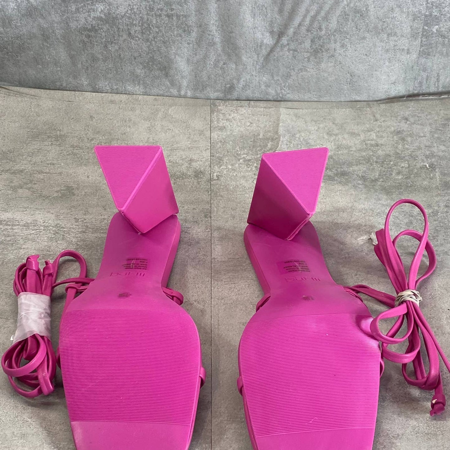 BAR III Women's Pink Smooth Alana Tie-Up Geo-Heel Square-Toe Sandals SZ 7.5