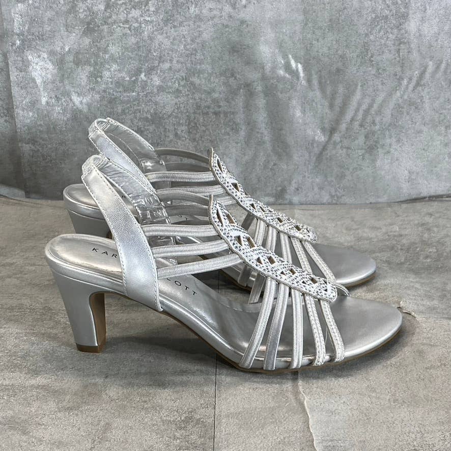 KAREN SCOTT Women's Silver Rhinestone Embellished Danely Strappy Dress Sandals