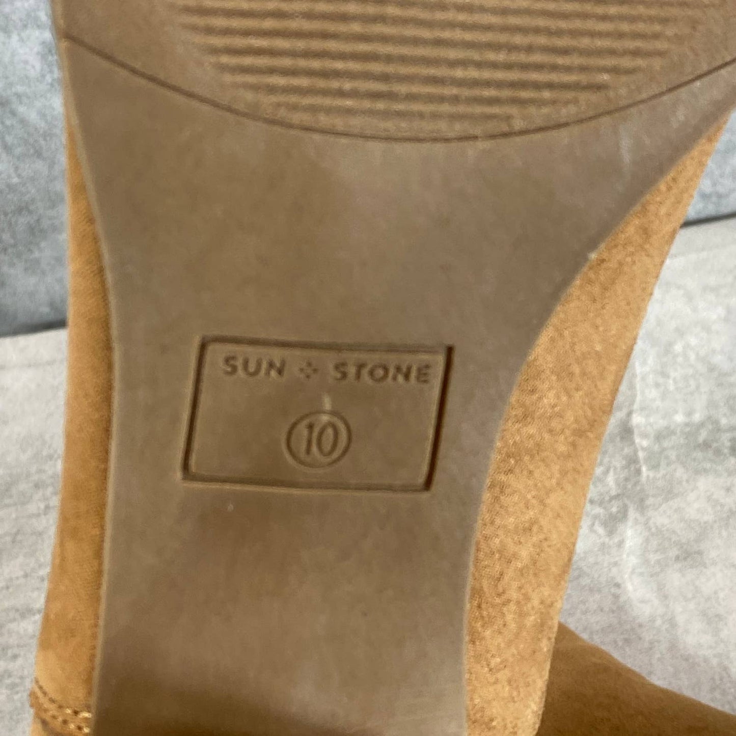 SUN+STONE Women's Tan Microsuede Elizaa Back-Zip Block-Heel Ankle Bootie SZ 10