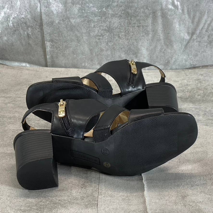 LIZ CLAIBORNE Women's Black Faux-Leather Strappy Bowen Block-Heel Sandals SZ 6.5