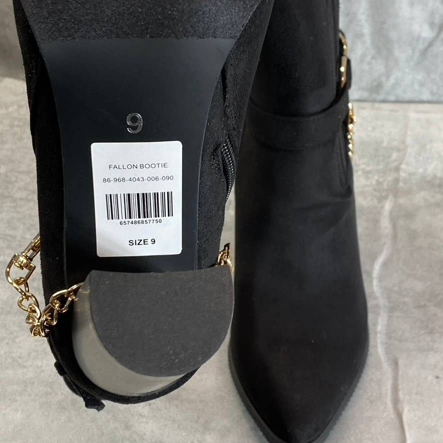 NEW YORK & COMPANY Women's Black Fallon Chain Side-Zip Block-Heel Booties SZ 9