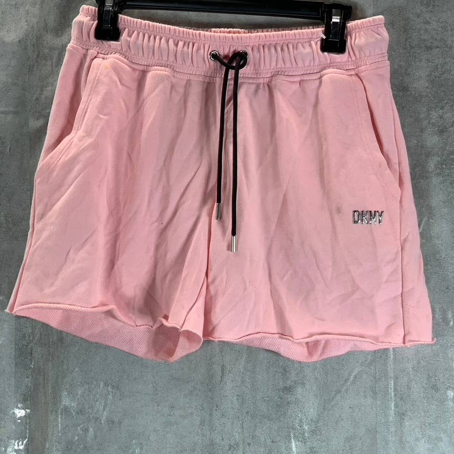 DKNY SPORT Women's Orchid Drawstring Metallic Logo Raw-Hem Pull-On Shorts SZ S