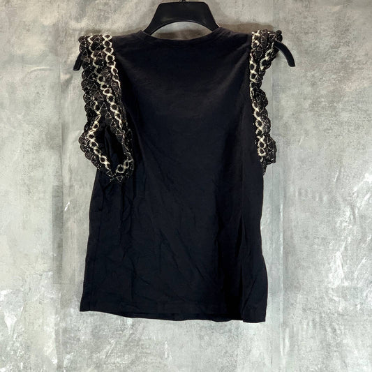 INC INTERNATIONAL CONCEPTS Women's Petite Black Cotton Ruffled-Sleeve Top SZ P/S