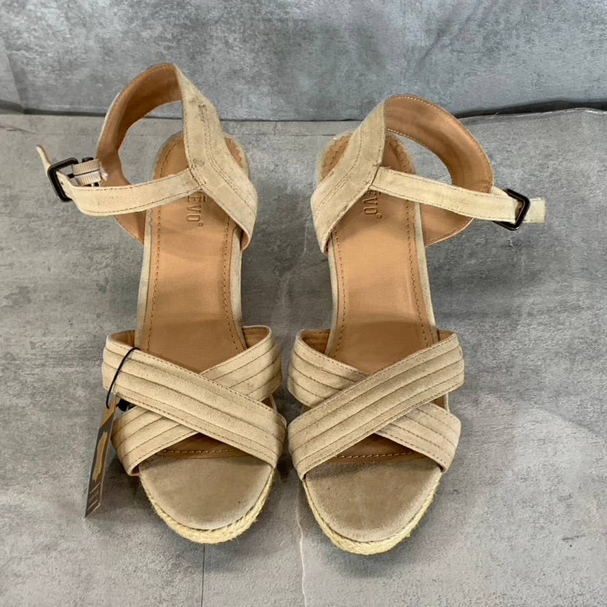 CREVO Women's Beige Suede Valentina Ankle-Strap Wedge Sandals SZ 8.5
