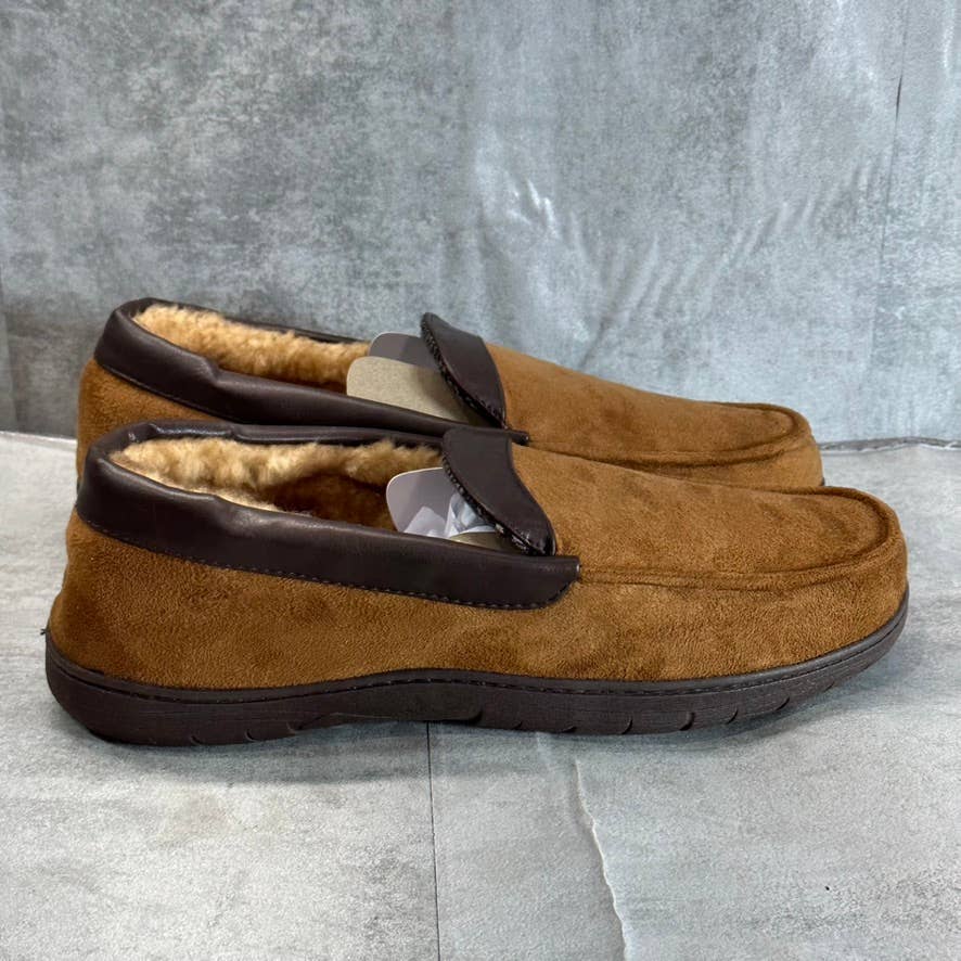 HAGGER Men's Tan Microsuede Fleece-Lined Venetian Memory Foam Slippers SZ XXL