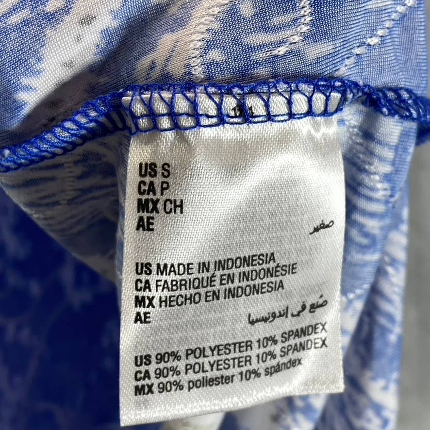 JM COLLECTION Women's Blue Printed Jacquard Knit Scoop-Neck Short-Sleeve Top SZS