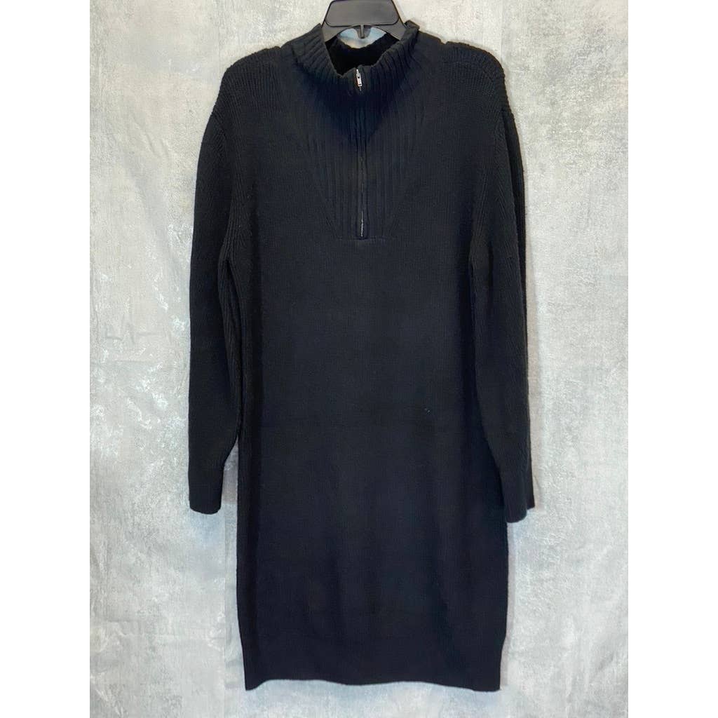 TREASURE & BOND Women's Solid Black Half-Zip Mock Neck Long Sleeve Sweater Dress SZ S