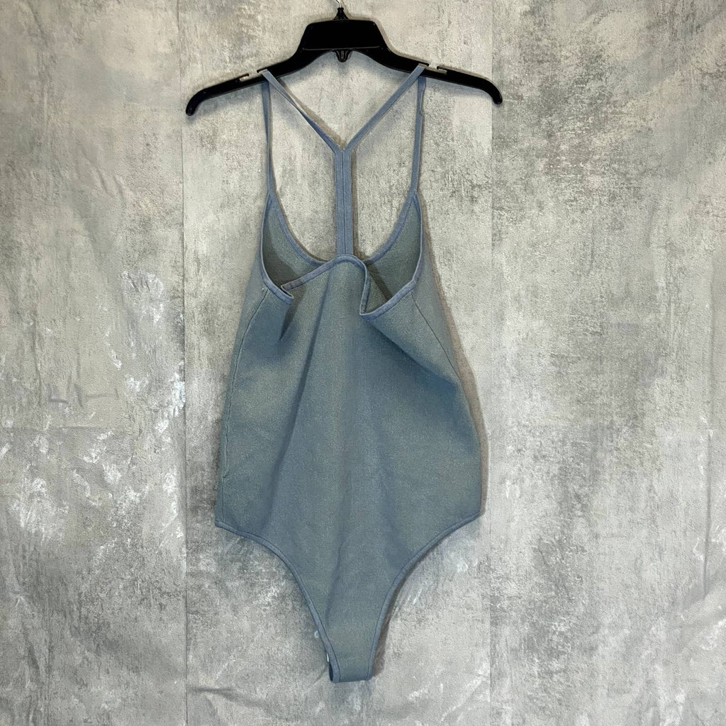 WAYF '98 Women's Plus Size Oasis Blue Deep Scoop Neck T-Strap Bodysuit SZ 1X