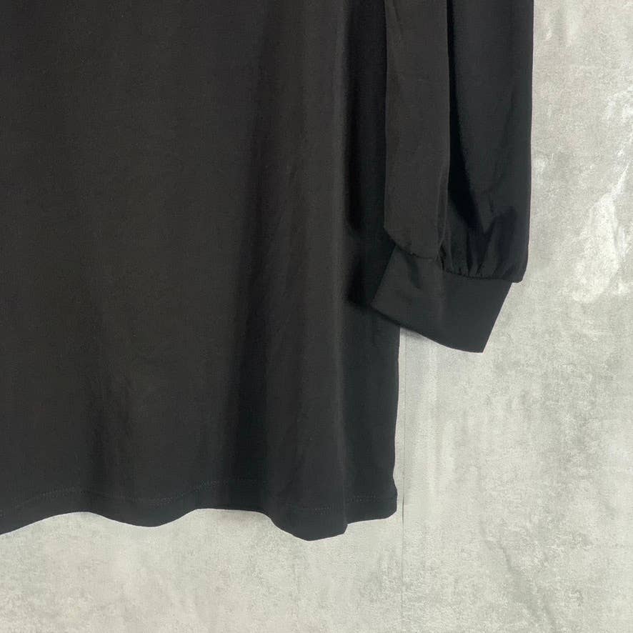 NY COLLECTION Women's Black Rhinestone Scoop-Neck Elbow Sleeve Crepe Top SZ L