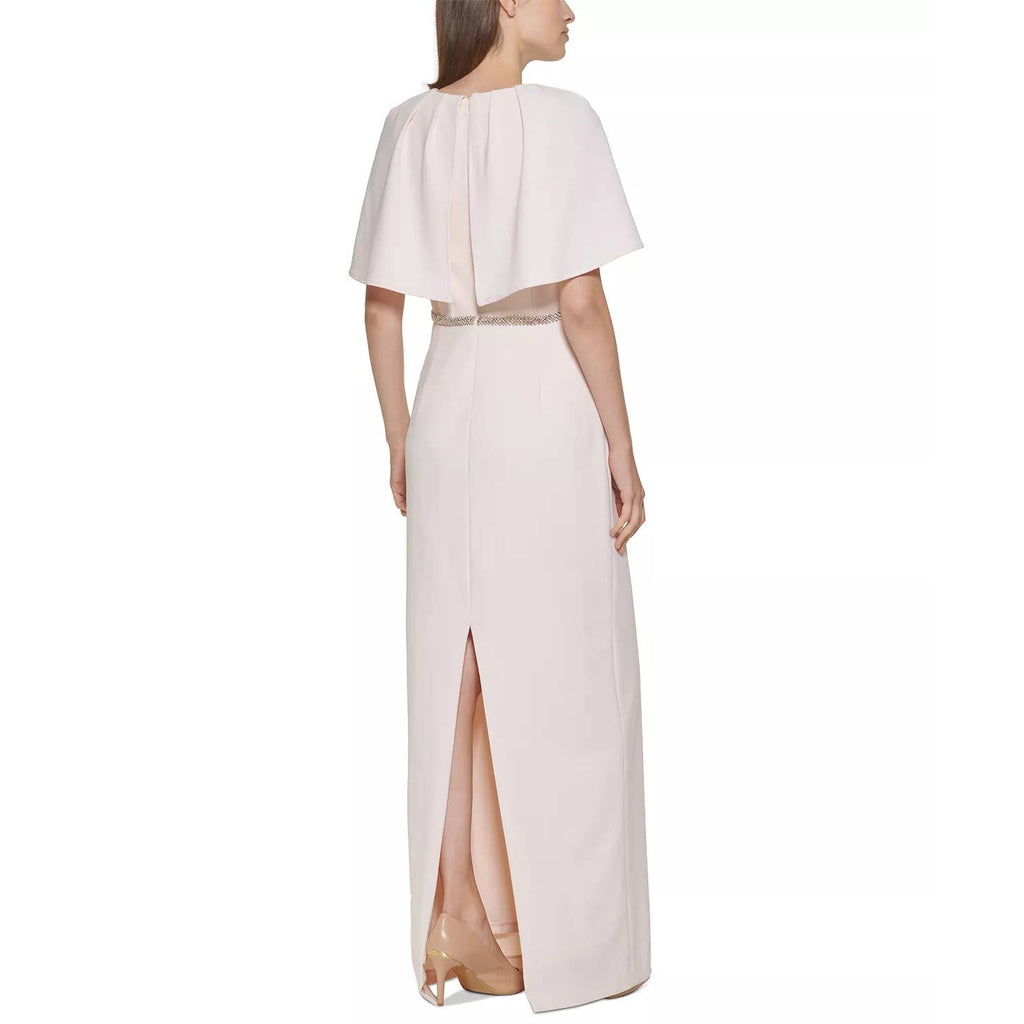 CALVIN KLEIN Women's Blossom Rhinestone-Waist V-Neck Cape-Sleeve Gown SZ 16