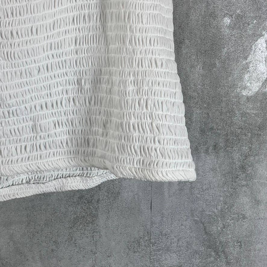 INC INTERNATIONAL CONCEPTS Women's Washed White Smocked Puff-Sleeve Top SZ XL