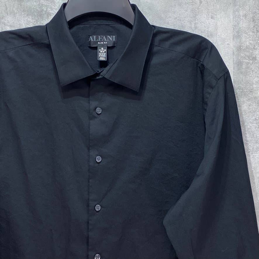 ALFANI Solid Black Slim Fit 2-Way Stretch Performance Long Sleeve Dress Shirt  SZ XL