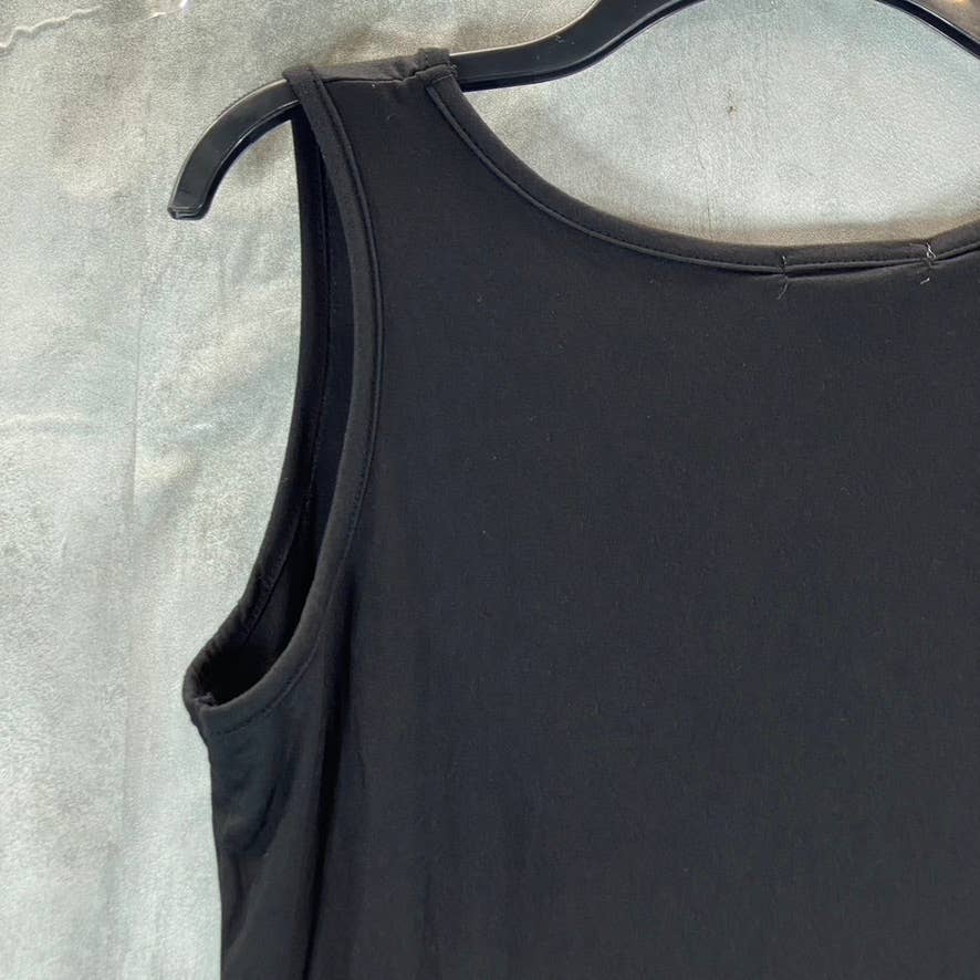 WHITE MARK Women's Black Scoop-Neck Sleeveless Tiered Midi Pocket Dress SZ L