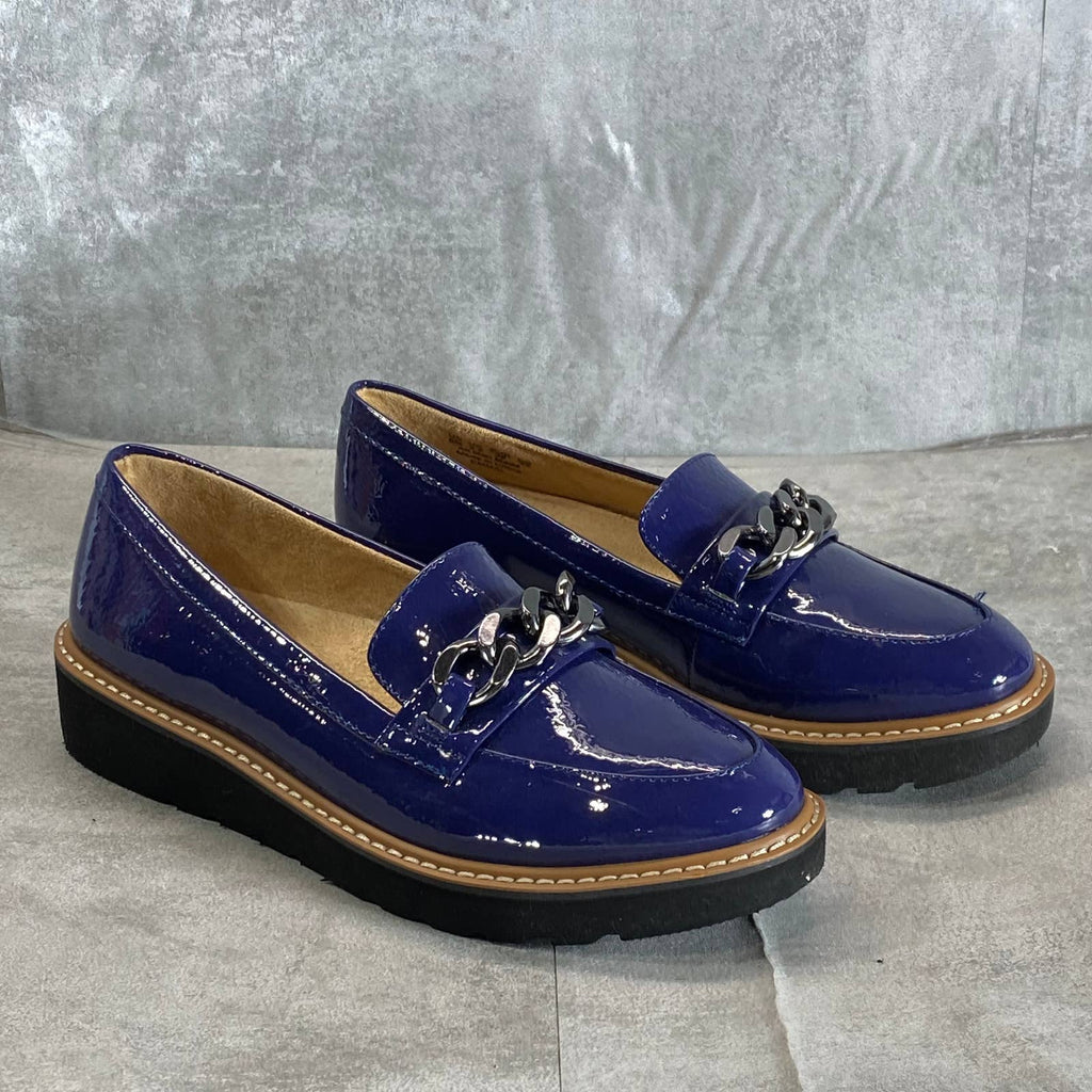 NATURALIZER Women's Haven Blue Faux Leather Emmal Lug-Sole Chain Loafers SZ 6