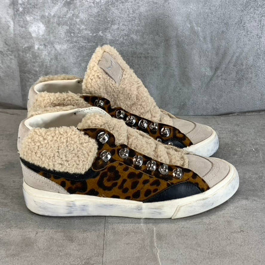 MARC FISHER LTD Women's Animal Print Beige Merin Faux-Fur Lace-Up Sneakers SZ 5