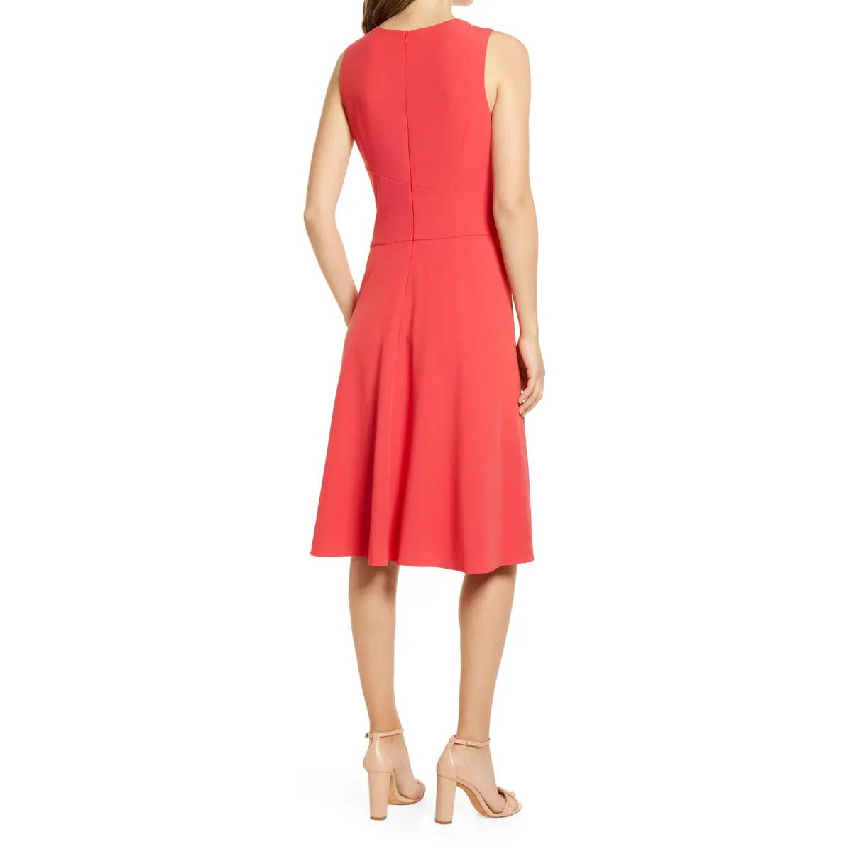 ELIZA J Women's Red Ruched Sleeveless Fit & Flare Knee Length Dress SZ 10