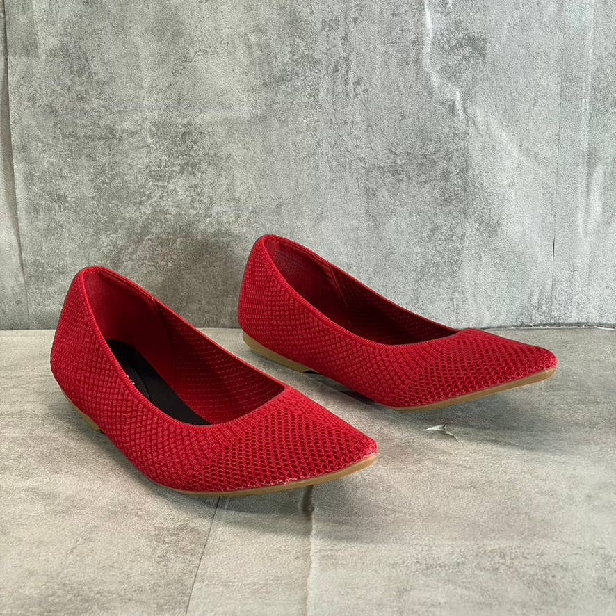 ALFANI Women's Step N' Flex Red Poppyy Pointed-Toe Knit Slip-On Flats SZ 10