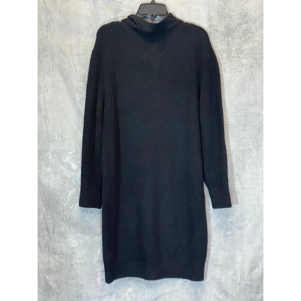 TREASURE & BOND Women's Solid Black Half-Zip Mock Neck Long Sleeve Sweater Dress SZ S