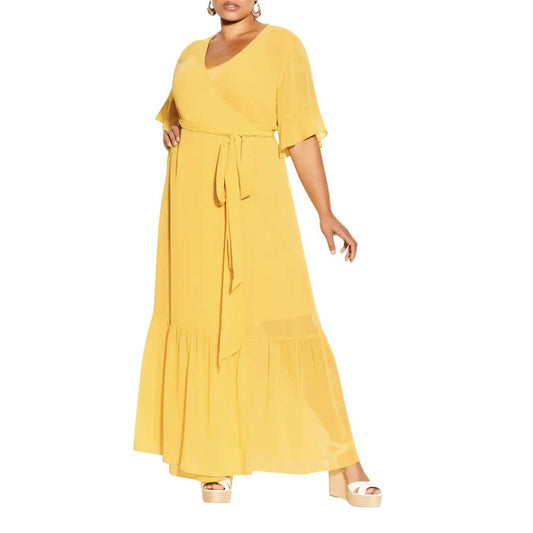 CITY CHIC Women's Plus Size Golden Flutter Sleeve Wrap Maxi Dress SZ XXL