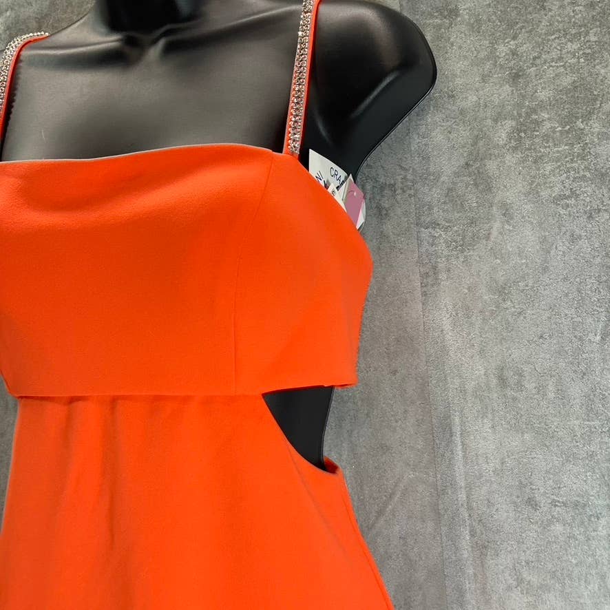 AQUA FORMAL Women's Orange Scuba Side Cutout Embellished Strap Sheath Mini Dress