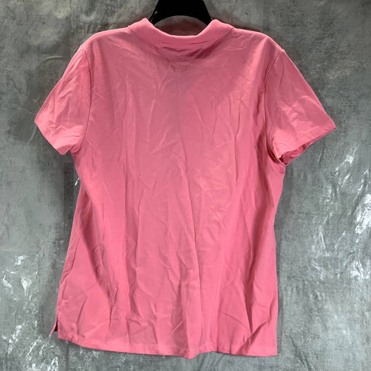 TOMMY HILFIGER Women's Peony Pink Flag Logo Short-Sleeve Polo Top SZ XL