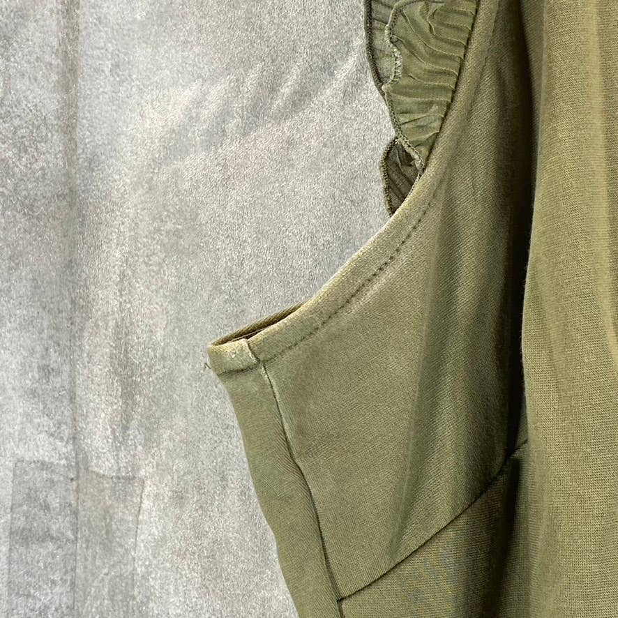 INC INTERNATIONAL CONCEPTS Women's Burnt Olive Crewneck Ruffled Tank Top SZ S