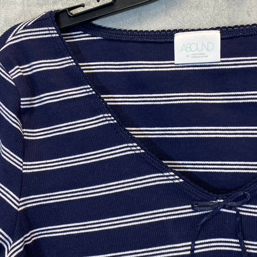 ABOUND Women's Navy Nantucket Stripe V-Neck Long Sleeve Lettuce Hem Top SZ M