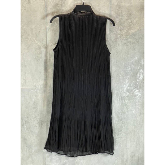 DKNY Women's Black Sleeveless Tie-Neck Pleated Mini Dress SZ 10