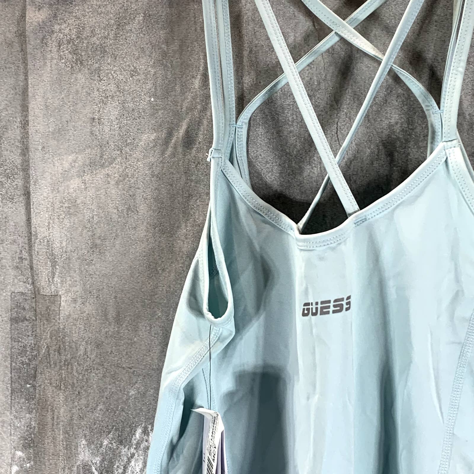 GUESS Women's Skyline Light Blue Avril Scoop-Neck Criss-Cross Tank Top SZ S