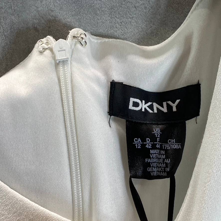 DKNY Women's Cream Illusion Dotted 3/4 Sleeve Crewneck Crepe Shift Mini Dress