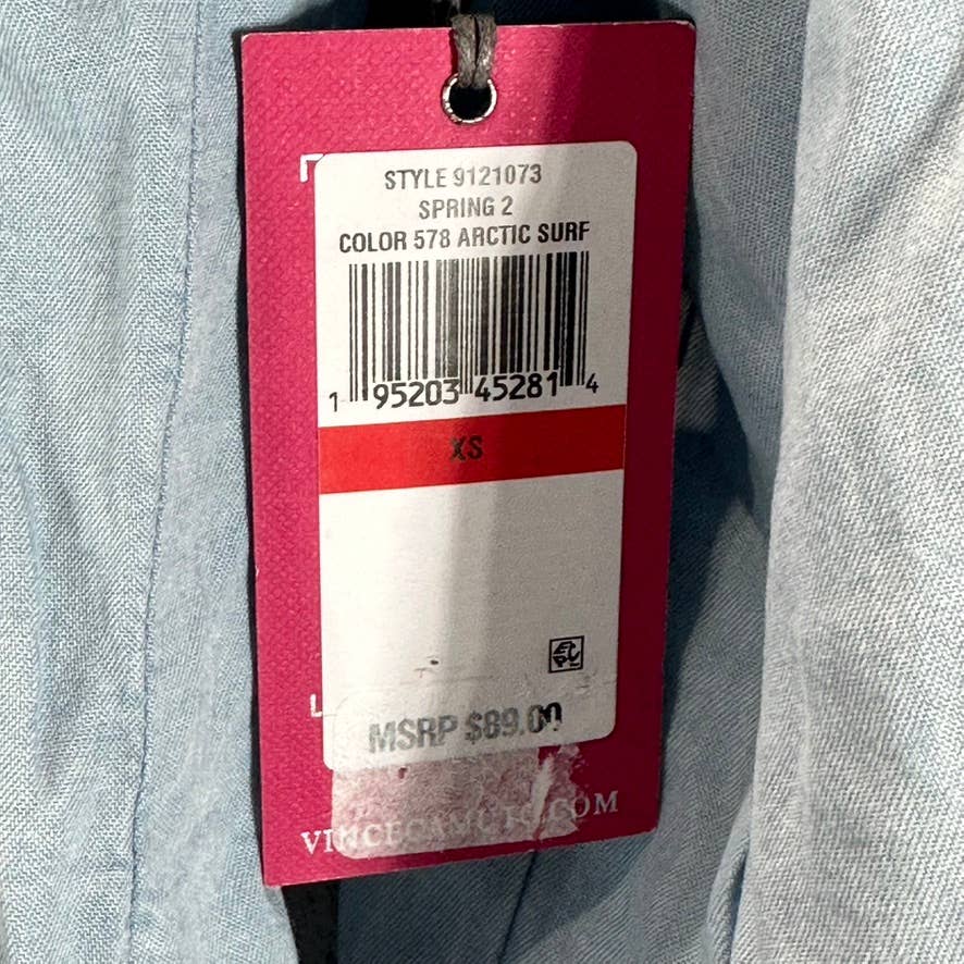 VINCE CAMUTO Women's Arctic Surf Denim Tab-Sleeve Button-Down Top SZ XS