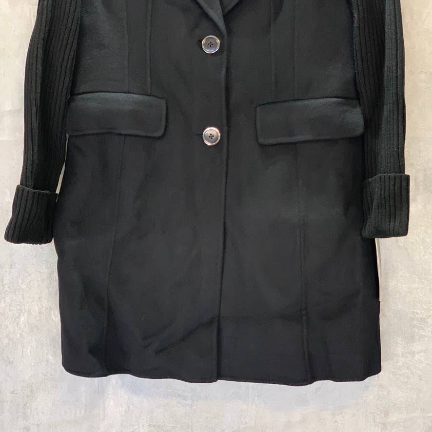 TAHARI Black Wool Blend Anna Ribbed Sleeve Notch Collar Coat SZ S