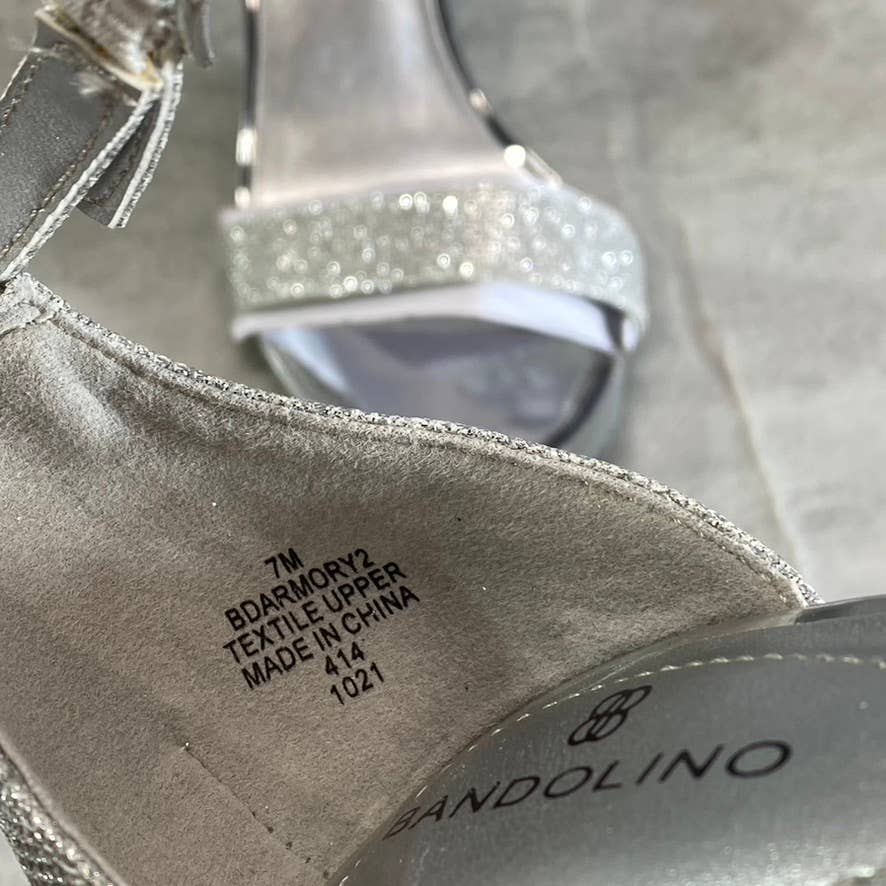 BANDOLINO Women's Silver-Tone Armory Block-Heel Ankle-Strap Dress Sandals SZ 7