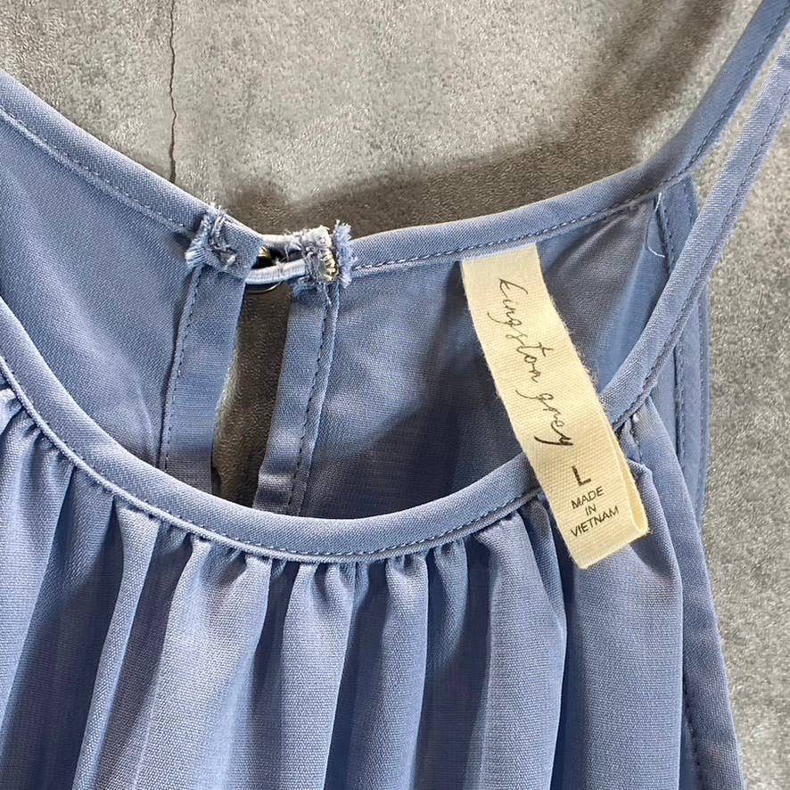 KINGSTON GREY Juniors' Chambray Sleeveless Pocketed Halter Cropped Jumpsuit SZ L