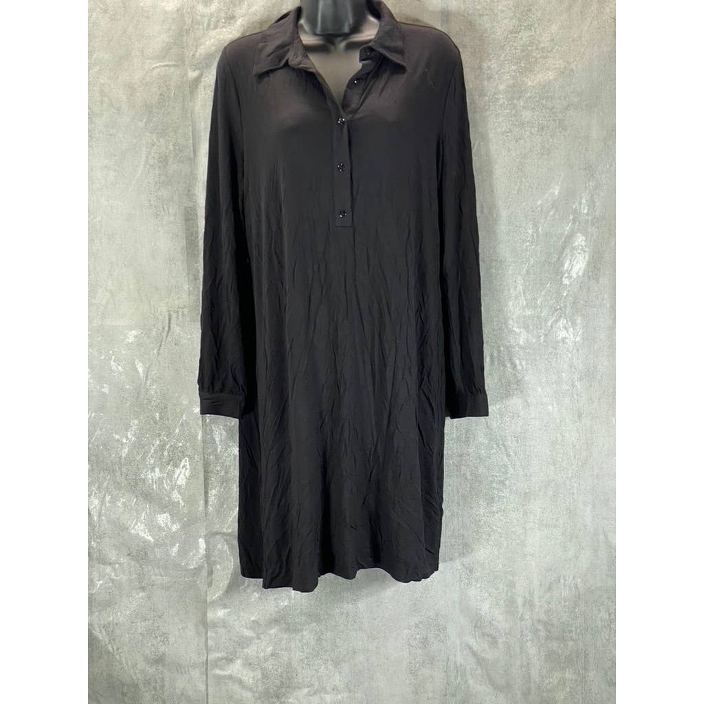 TAHARI Women's Black Sloid Collared Long-Sleeve Belted Mini Dress SZ M