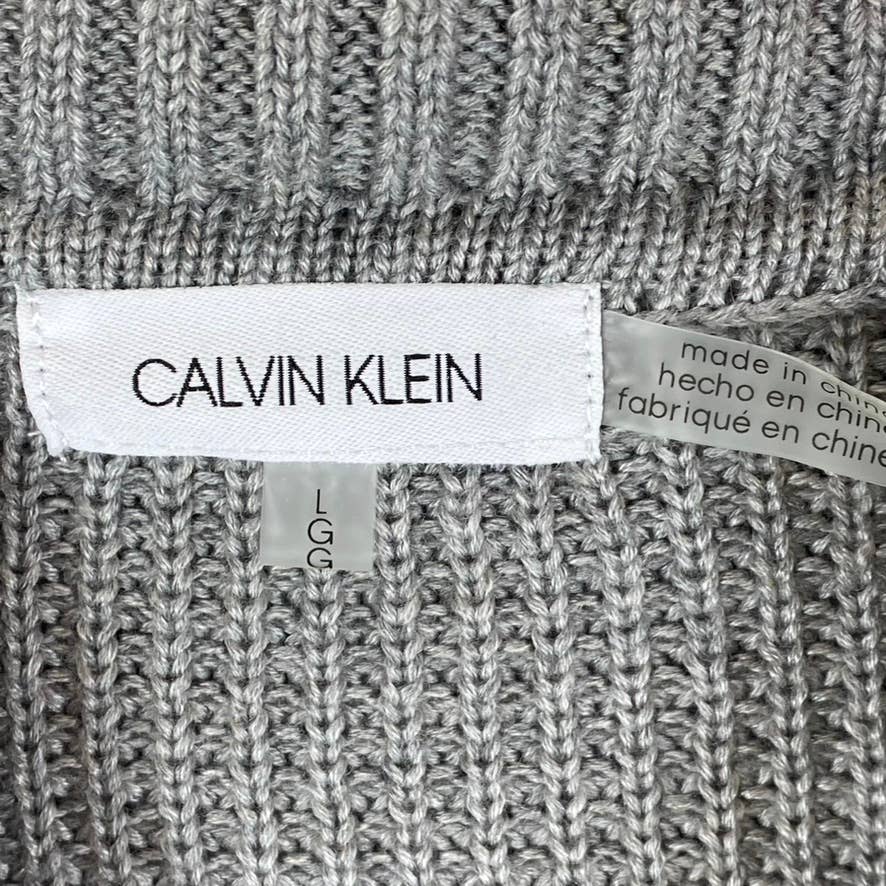 CALVIN KLEIN Women's Heather Granite Buttoned Cowl-Neck Curved-Hem Sweater SZ L