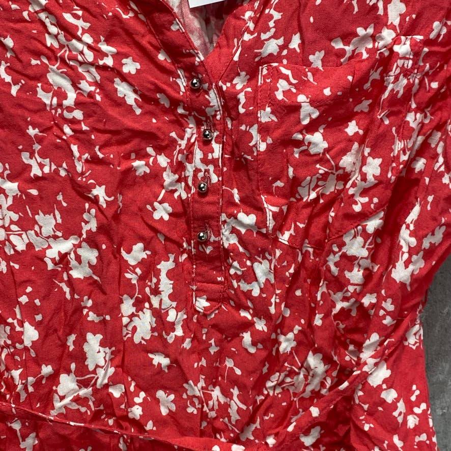 MOTHERHOOD MATERNITY Red Printed Waist Tie Roll Tab 3/4 Sleeve Maternity Top SZ S