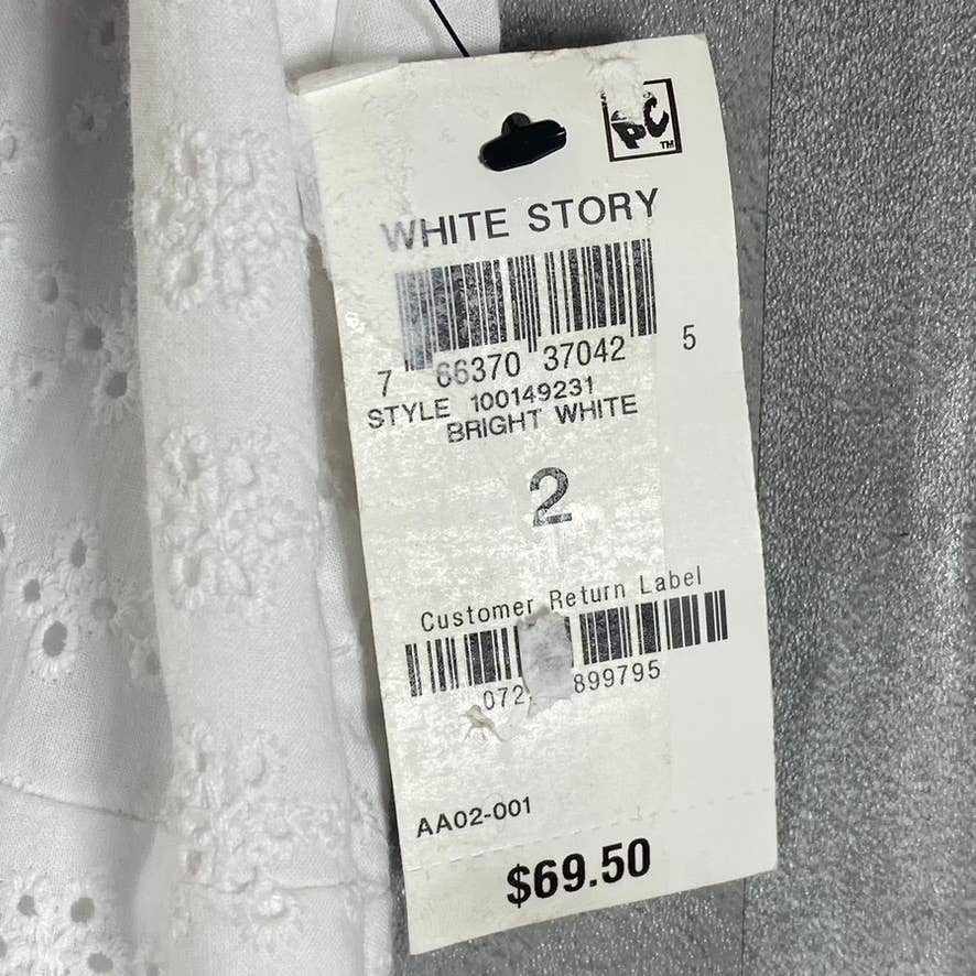 BAR III Women's Bright White Eyelet Ruched V-Neck Flutter Short Sleeve Dress